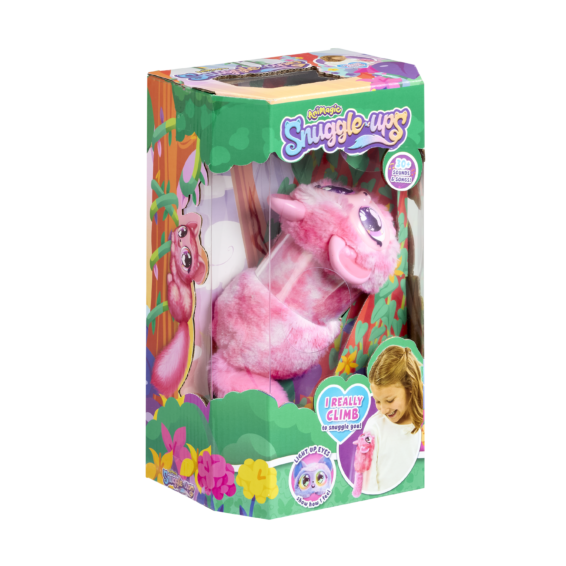 Doos Snuggleups Roze Linkerhoek De doos van het paarse diertje Animagic Snuggleups Roze vanuit een linkerhoek